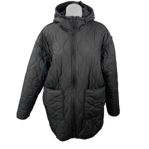 Zara Black Quilted Long Sleeve Full Zip Hooded Parka Puffer Coat Jacket Size XS